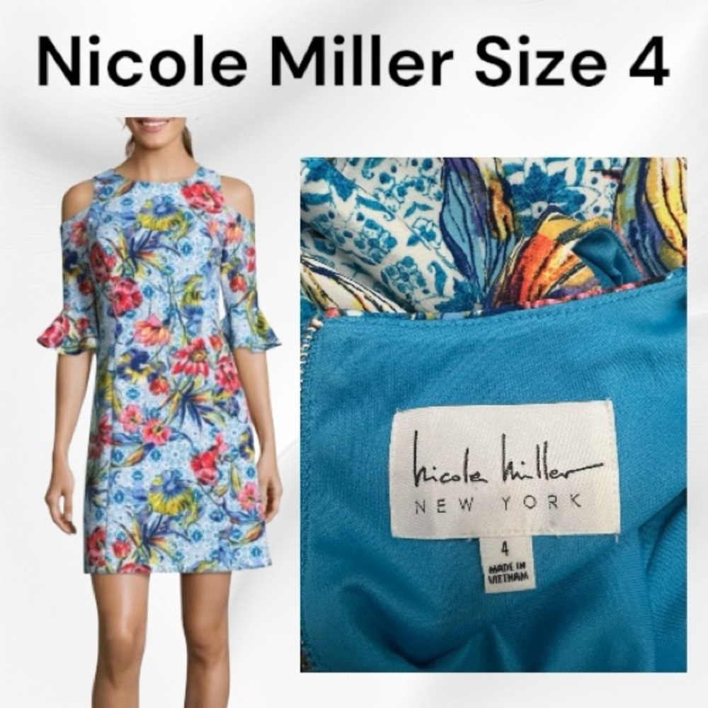Nicole Miller Floral Cold Shoulder Sheath Dress Size 4 - Picture 3 of 4